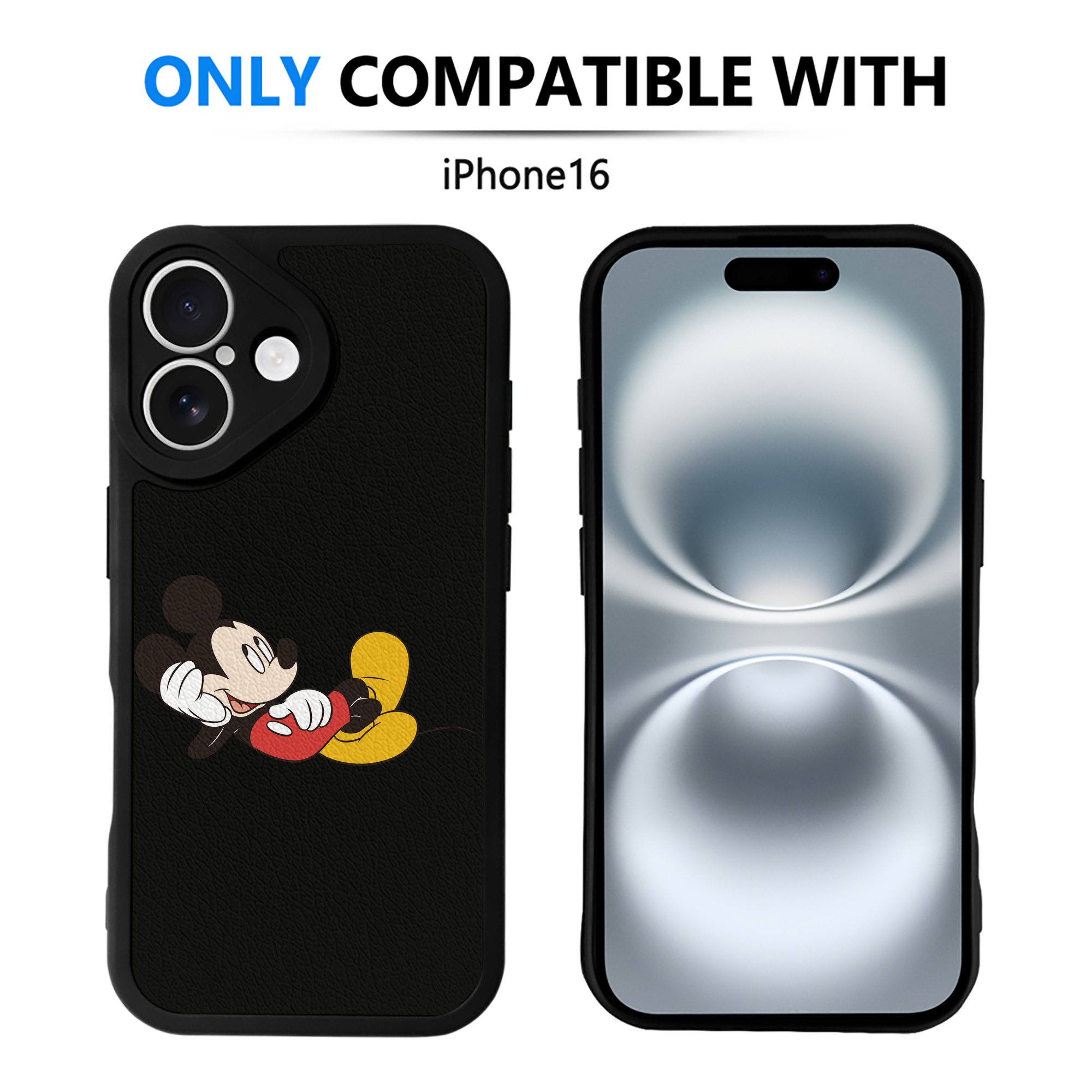 （画像用） ミッキーマウス Mickey Mouse 【iPhone 16シリーズ対応】シリコンスマホケース（レザー調） 材質：シリコン